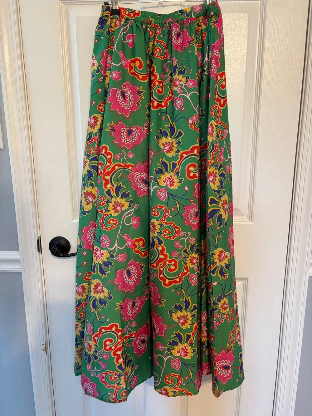 Green Floral Maxi Skirt - Vibrant Pink & Yellow Print
